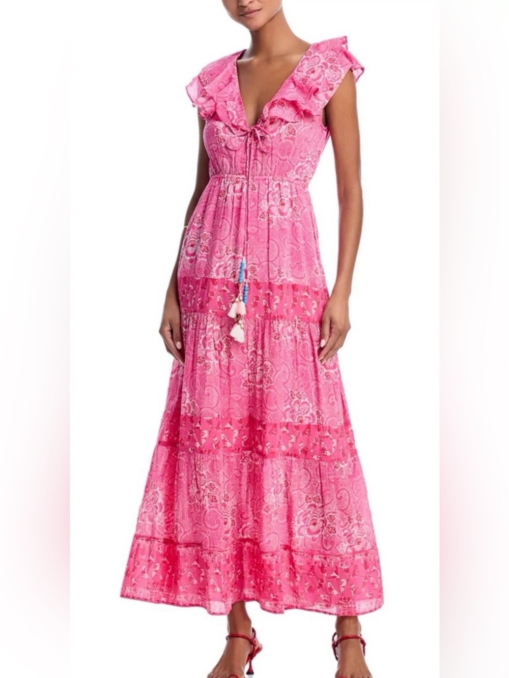 Alicia Bell L Pink Maxi Sun Dress Floral Sleeveless Silk Cotton Lined NWT $450